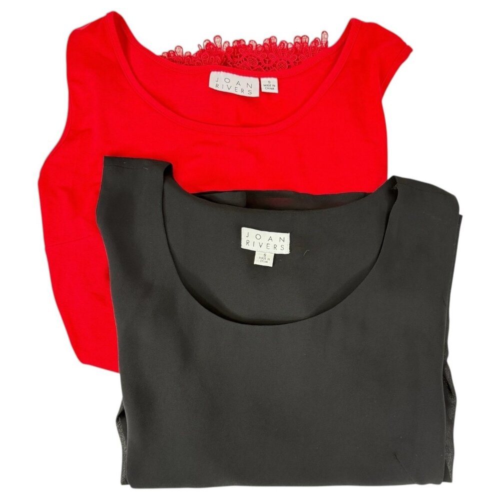 2 Joan Rivers Sleeveless Tank Tops Size Small Black Red Lace Blouse Scoop Neck